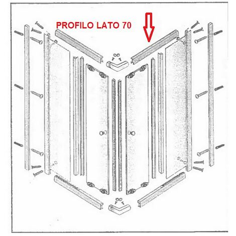 1PZ PROFILO LATO 70 INFERIORE.+SUPERIORE PER BOX DOCCIA CRISTALLO TRASPARENTE SERIGRAFATO MM.6CM