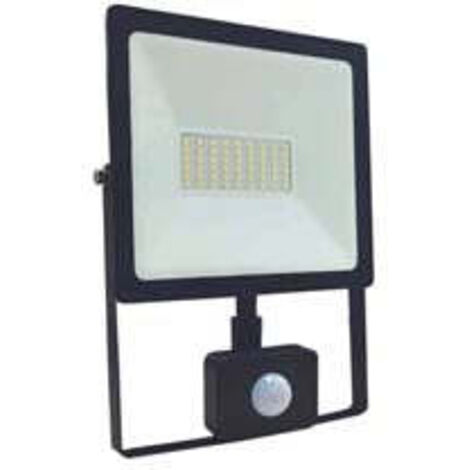 1PZ PROIETTORE LED SENSORE CREPUSCOLARE MOVIMENTO IP44 NERO 50W PIR 4000K