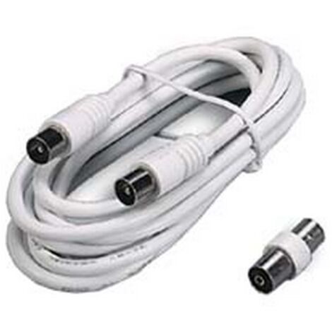 1PZ PROLUNGA TV CAVO COAX SPINA MASCHIO FEMMINA + ADATTATORE MASCHIO mt2 bianca