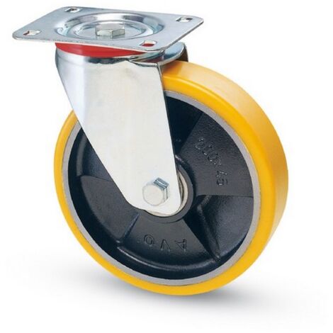 1PZ RUOTA GIREVOLE PER CARRELLI POLIURETANO art.22 mm.200-piastra mm.100x85