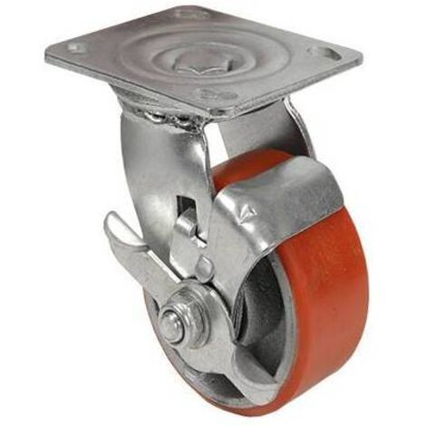 1PZ RUOTA IN POLIURETANO GIREVOLE CON FRENO MM 75X32 EXPORT