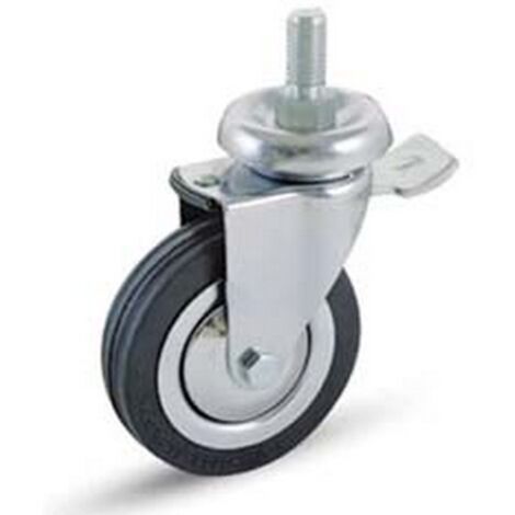 1PZ RUOTE A FORCELLA IN GOMMA CON PERNO E FRENO "155BISB" -  mm.80x20 perno  mm.10x30 mm.115h. port. Kg.70