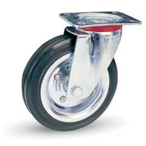 1PZ RUOTE INDUSTRIALI IN GOMMA CON PIASTRA GIREVOLE "80SE" -  mm.140x37 piastra mm.115x85 - 174h. p. Kg.115
