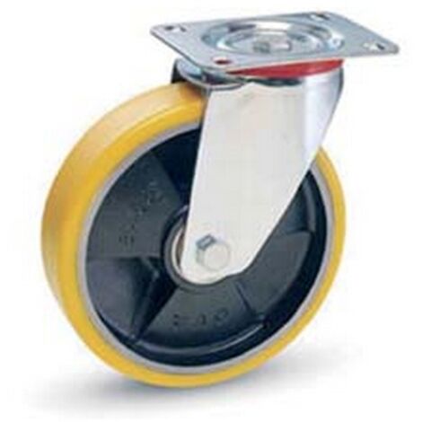 1PZ RUOTE INDUSTRIALI IN POLIURETANO NUCLEO GHISA CON PIASTRA GIREVOLE"22SE" -  MM.125X25 PIASTRA MM.100X85 - 155H. P. KG.130