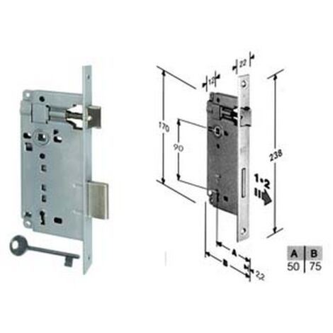 1PZ SERRATURA A BUSSOLA DA INFILARE BORDO QUADRO CROMO SATINATO - mm.50 bordo acciaio cromato satinato (592.50.34)