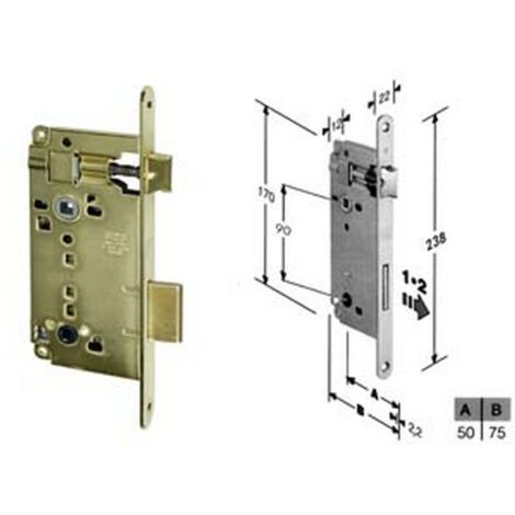 1PZ SERRATURA A BUSSOLA INFILARE BORDO TONDO OTT. CON APERTURA EMERGENZA - mm.50 bordo acc.ottonato vernic. (B.00595.50.03)