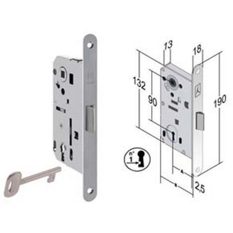 1PZ SERRATURA BITTER INFILARE REVERSIBILE B. TONDO ACC. CROM. OPACO VERN. - mm.50 bordo acciaio cromato opaco