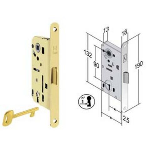 1PZ SERRATURA BITTER INFILARE REVERSIBILE B. TONDO ACC. OTT. LUCIDO VERN. - mm.50 bordo acciao ottonato lucido verniciato
