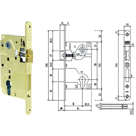 1PZ SERRATURA CENTRO FORO CILNDRO BORDO TONDO OTTONATO mm50 bordo acciaio