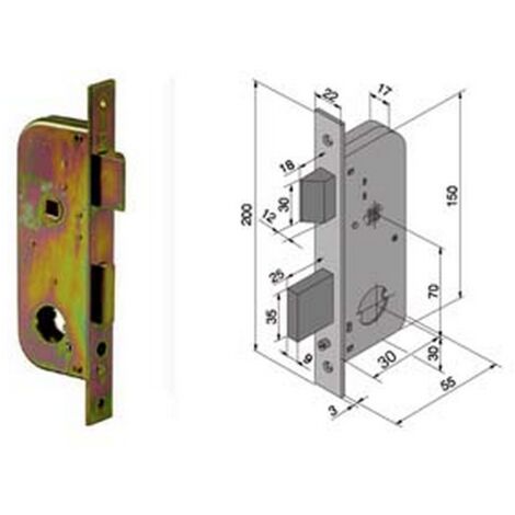 1PZ SERRATURA DA INFILARE PER CANCELLI 2 MANDATE E SCROCCO CILINDRO SFILABILE 067 - MM.30 CON CATENACCIO MM.25 (06730000)