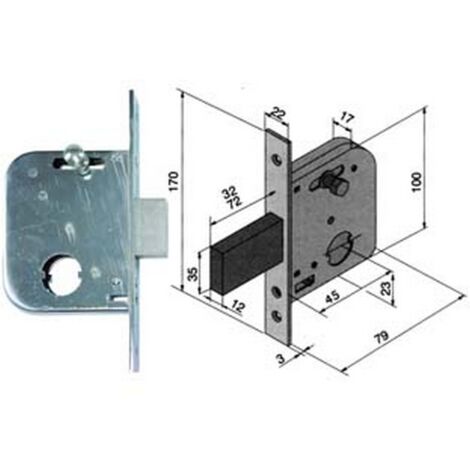 1PZ SERRATURA DA INFILARE PER CANCELLI CATENACCIO E SCROCCO CON NOTTOLINO 073 - MM.45 CON CATENACCIO DA MM.32 (07345000)