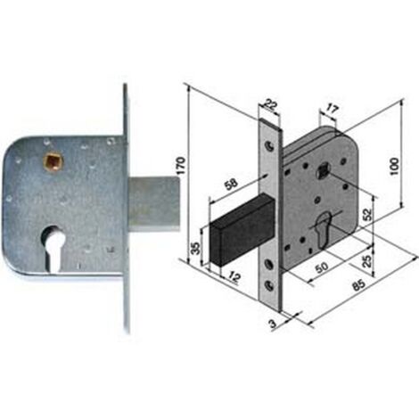 1PZ SERRATURA DA INFILARE PER CANCELLI CON QUADRO CATENACCIO E SCROCCO 070 - mm.50 con catenaccio da mm.58 (07050000)