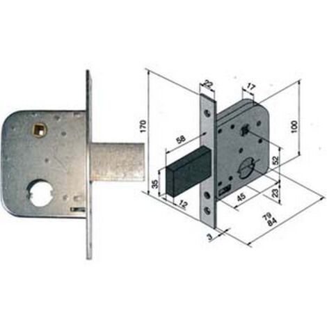 1PZ SERRATURA DA INFILARE PER CANCELLI CON QUADRO CATENACCIO E SCROCCO 075 - mm.45  con catenaccio da mm.58 (07545000)