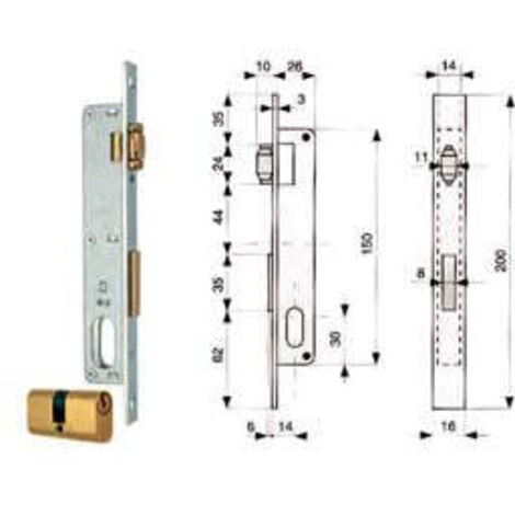 1PZ SERRATURA INFILARE MONTANTI CATENACCIO RULLO CILINDRO 913 mm14