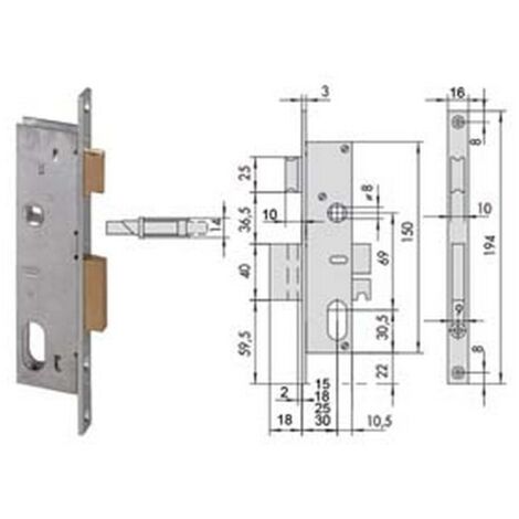 1PZ SERRATURA INFILARE MONTANTI CATENACCIO SCROCCO 2 MANDATE 44225 MM.30