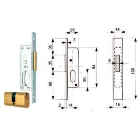 1PZ SERRATURA INFILARE MONTANTI SOLO CATENACCIO CILINDRO 906 mm14