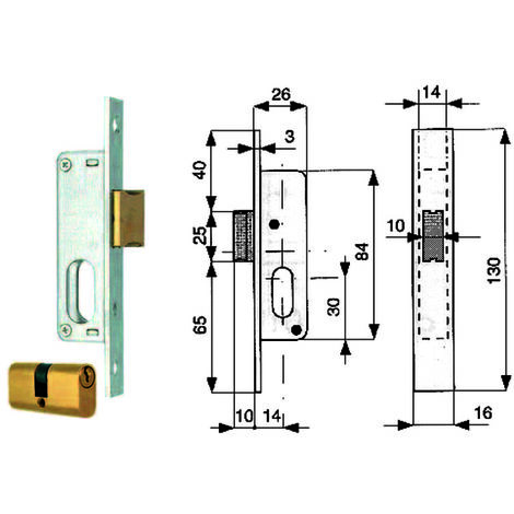 1PZ SERRATURA INFILARE MONTANTI SOLO SCROCCO CILINDRO 904 mm14