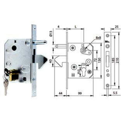 1PZ SERRATURA INFILARE PER CANCELLO A GANCIO 215 - entrata mm.60