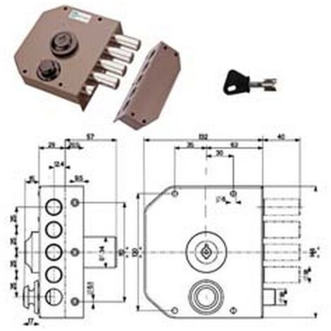1PZ SERRATURA LATERALE DA APPLICARE CON SCROCCO A POMPA 30610 - mm.60 DX cilindro  mm.30 (30610VD60)