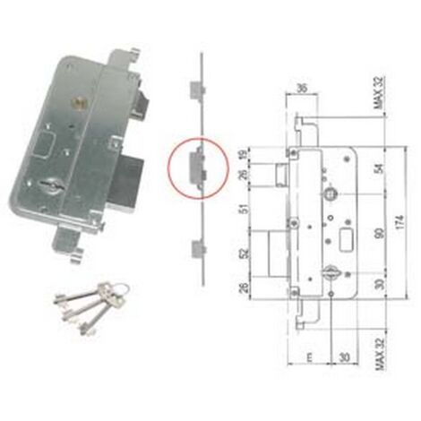 1PZ SERRATURA MULTIPUNTO DOPPIA MAPPA 2 MANDATE CATENACCIO+SCROCCO 580 - mm.50 (00580 00 50 3C 00)