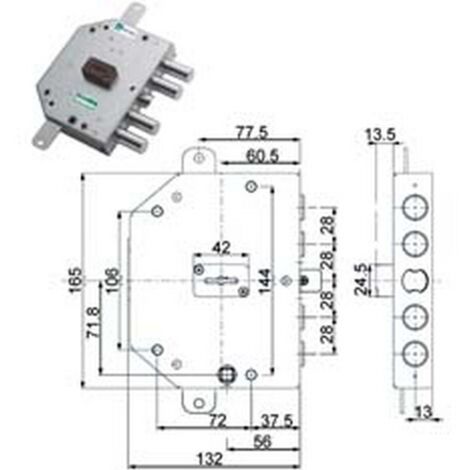 1PZ SERRATURA TRIPLICE APPLICARE CON SCROCCO D. MAPPA BLINDATE 89C755 - mm.60 SX (89C755S000)