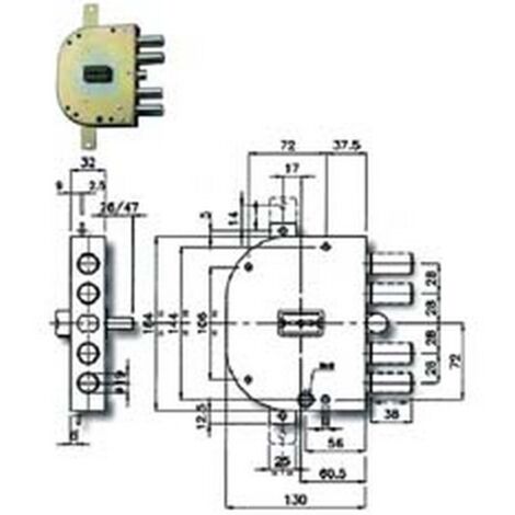 1PZ SERRATURA TRIPLICE APPLICARE CON SCROCCO DOPPIA MAPPA BLINDATE 2155 - mm.60 SX (2155-13)