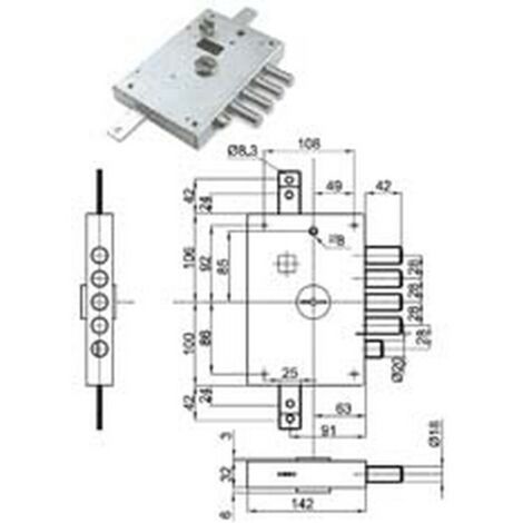 1PZ SERRATURA TRIPLICE APPLICARE CON SCROCCO DOPPIA MAPPA BLINDATE HEAVY MM.63