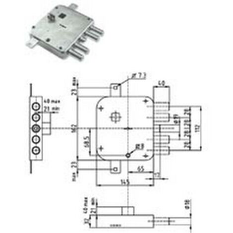 1PZ SERRATURA TRIPLICE APPLICARE SCROCCO DOPPIA MAPPA BLINDATE STRONG mm65 SX