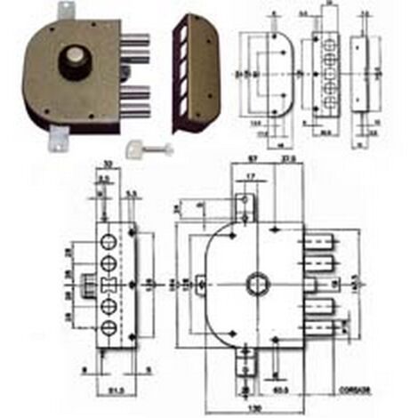 1PZ SERRATURA TRIPLICE DA APPLICARE CON POMOLO E SCROCCO A POMPA 3250P - mm.60 DX (3250P-02)