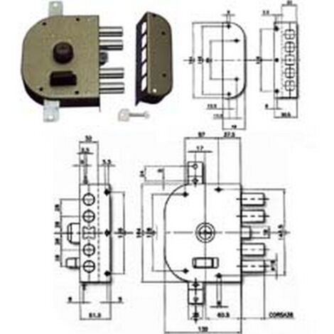1PZ SERRATURA TRIPLICE DA APPLICARE CON SCROCCO A POMPA 3250 - mm.60 SX (3250C-52)
