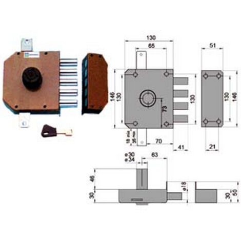 1PZ SERRATURA TRIPLICE DA APPLICARE SENZA SCROCCO A POMPA 30620 - mm.60 DX cilindro  mm.34 (30620VD60X)