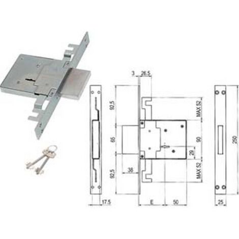 1PZ SERRATURA TRIPLICE DA INFILARE DOPPIA MAPPA 450/3S - mm.60 (00450 3S 60 2C CI)