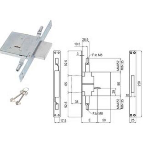 1PZ SERRATURA TRIPLICE DA INFILARE DOPPIA MAPPA ATTACCO ASTE M8 450/3M8S - mm.70 (00450 3M 70 2C CI)