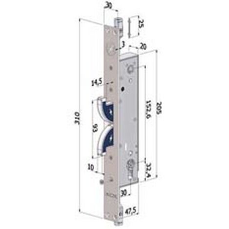 1PZ SERRATURA TRIPLICE HOOKS IN ACC.INOX PROFILO EUROPEO PER PERSIANE 2143 - MM.30 (2143AI3030)