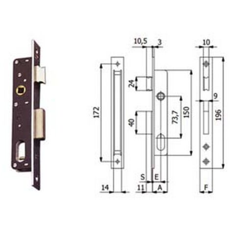1PZ SERRATURE DA INFILARE PER MONTANTI CATENACCIO E SCROCCO 350 - mm.15 interasse mm.73.7 (350)