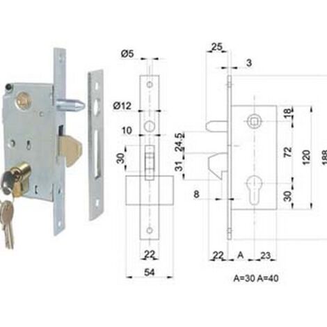 1PZ SERRATURE INFILARE PER CANCELLO A GANCIO CON PERNO - entrata mm.30 art.447/S