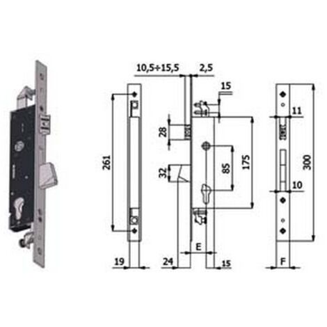 1PZ SESERRATURA TRIPLICE INFILARE MONTANTI CATENACCIO SCROCCO 1410 MM.25
