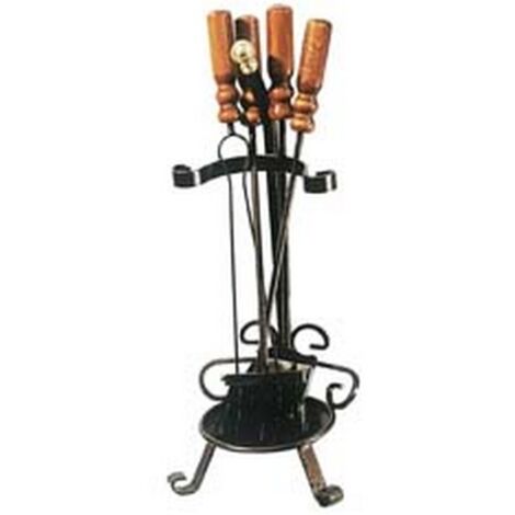 1PZ SET 4 ATTREZZI MANICO LEGNO PER CAMINO BASE TONDA - cm.25x65h. (641)