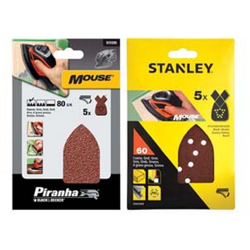 Image of Stanley - 1BLISTER set 5 fogli abrasivi con per mouse - grana 80 (X31004)