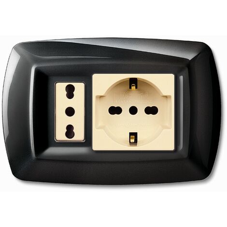 1PZ TONDO' PLACCA MOD.MAGIC IN TERMOPLASTICA,PRESA SCHUKO + MODULO,COLORE ORO