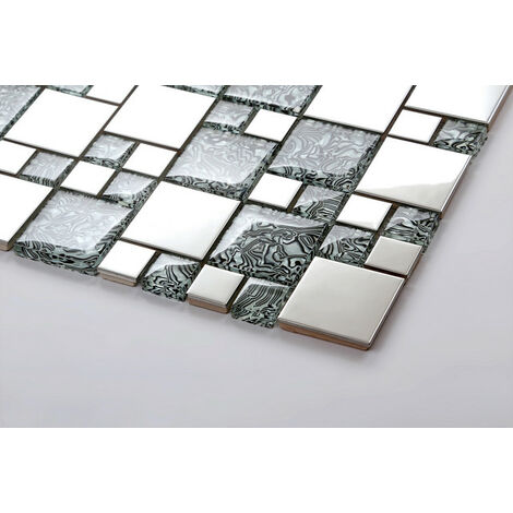 10cm X 10cm Muster Glas Mit Folien Effekt Und Edelstahl Mosaik Fliesen Muster In Schwarz Und Silber Mt0132 Mt0132 Sample