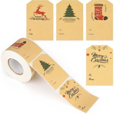 1roll  Brun 300PCS Etiquette Cadeau Noel Autocollante Autocollants de Noël Etiquette Cadeau Noel Autocollante 7.5X5CM Étiquette Autocollant Stickers
