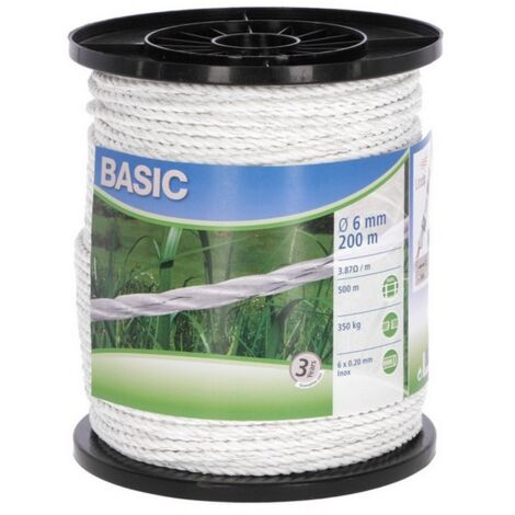 1RT CORDA ELETTRIFICATA TONDO PER RECINTO BASIC BIANCO mt. 200 Ø mm. 6 fili 6