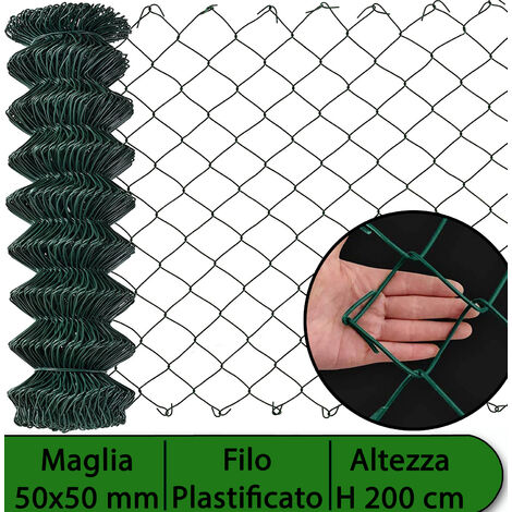 1RT RETE PER RECINZIONE PLASTIFICATA ALTEZZA H 200 CM MAGLIA SCIOLTA 50X50 MM FILO Ø 2,3 MM LUGHEZZA ROTOLO DA 25 MT PER RECINZIONE VERDE
