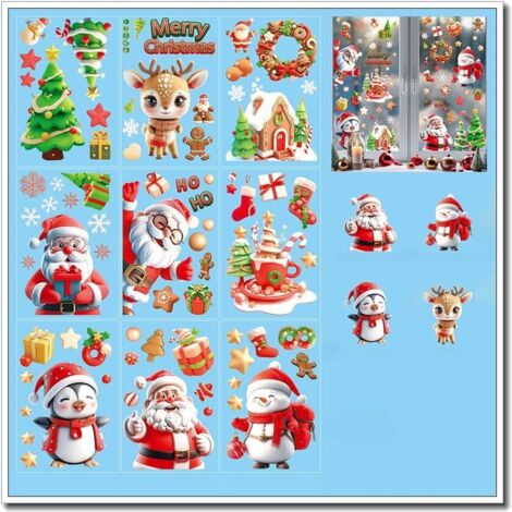 1set 9 Sheets New 3D Santa Claus Christmas Static Cling Window Stickers