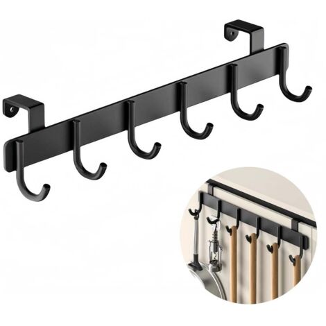 1Stk Türhaken Edelstahl mit 6 Haken ohne Bohren, Moderner Türhänger Schwarz für Kleidung Handtücher Accessoires, Badezimmer Küche Garderobe Platzsparende Aufbewahrung