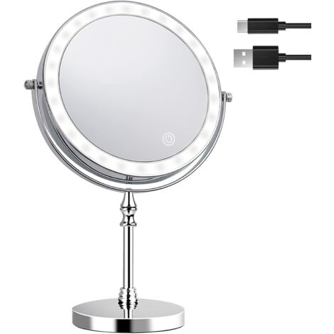 1x/10x Magnifying Makeup Mirror Lighted Magnifying Mirror, 3 Adjustable Light Colors USB Charging Tabletop Mirror 360° Rotation, for Home and Bathroom