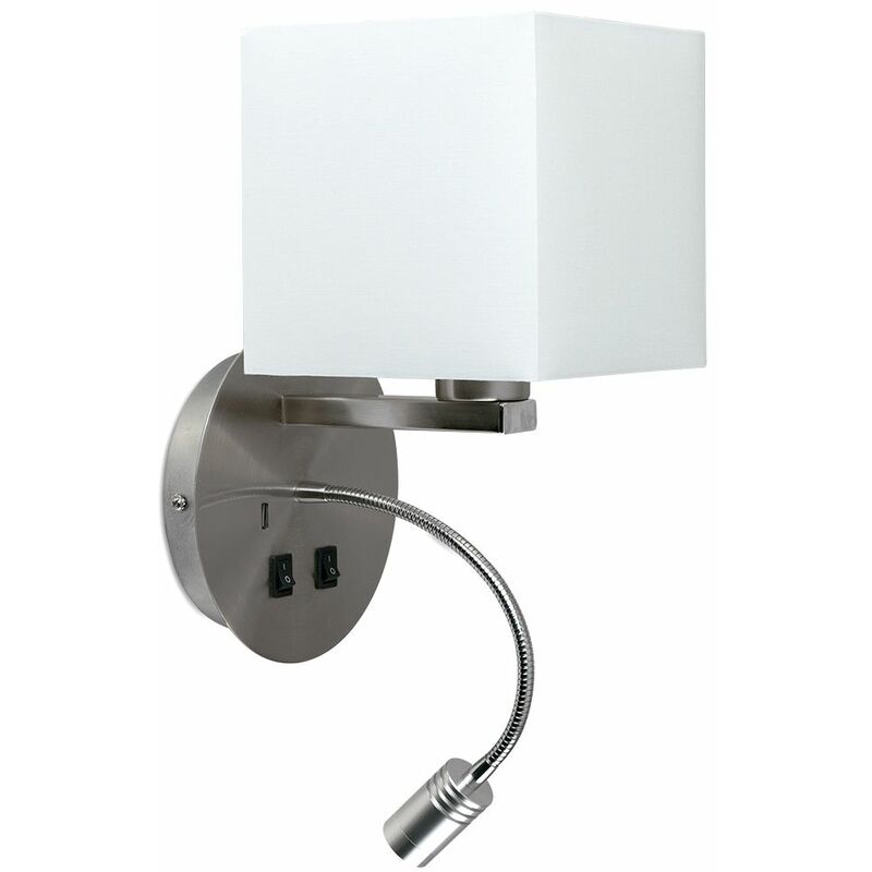 Minisun - Solara Square Shade Hotel Reading Wall Light with USB Port - No Bulb