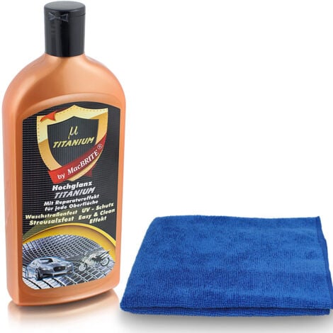 MSPOINT 1x 500ml MacBRITE TITANIUM Auto Politur Hochglanz Lackversiegelung Lackpolitur inklusive 1 Mikrofasertuch