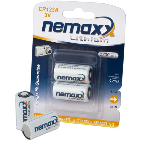 1x  Blister (2 Stück) Nemaxx 3V Photo Lithium Batterie CR123A Photobatterie mit 1700mAh Fotobatterie Photo-Batterie
